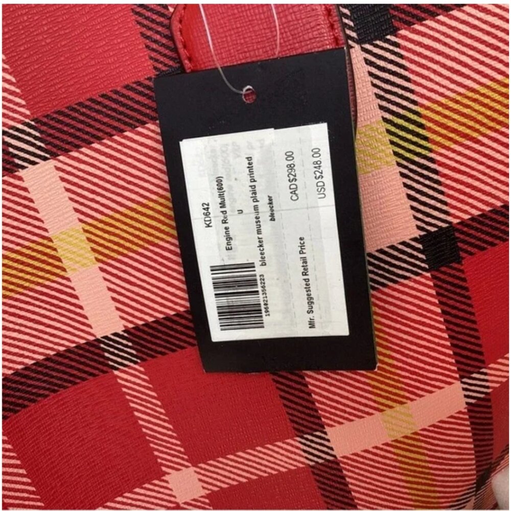 BRAND NEW KATE SPADE BLEECKER MUSEUM PLAID PRINTED LARGE TOTE WITH WRISTLET - Picture 4 of 4